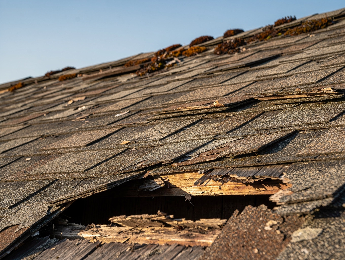 Rotting cedar shakes with missing valley flashing before conversion