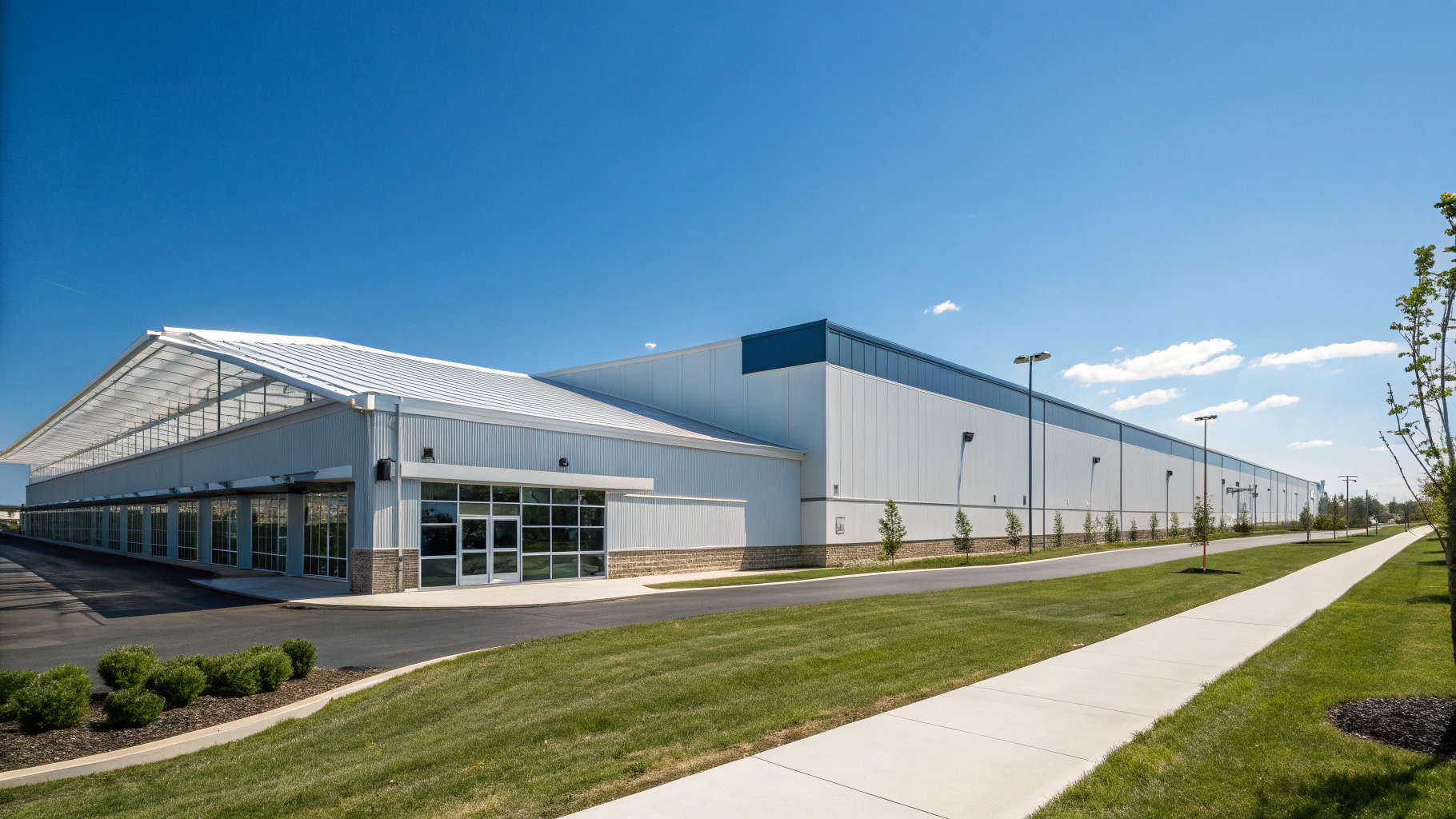 Modern commercial building with clean flat roof installation