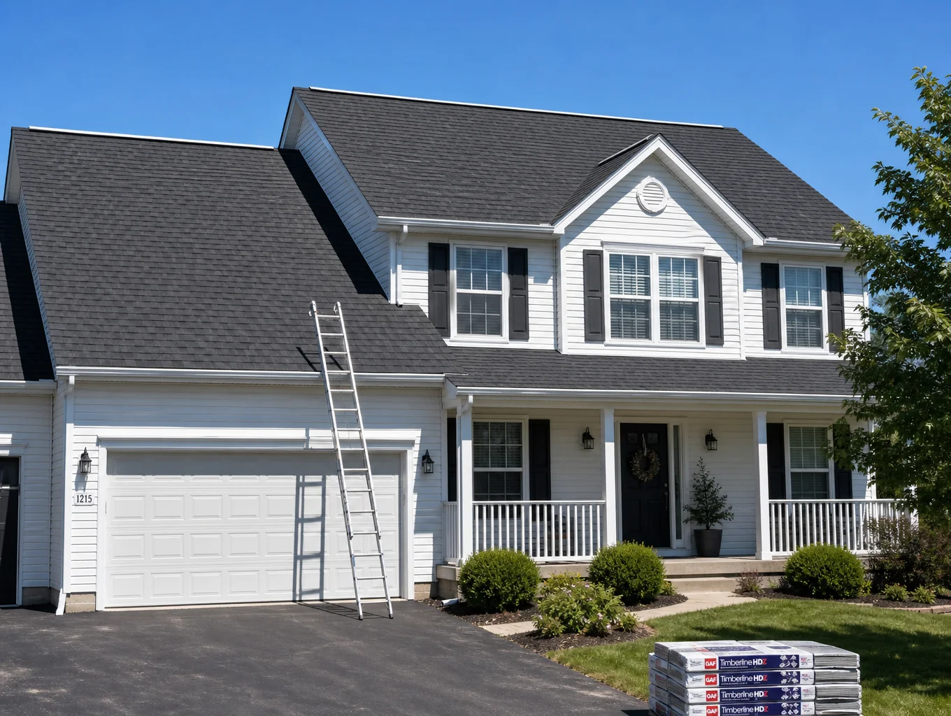 Pristine residential architectural shingle roof installation on a suburban home