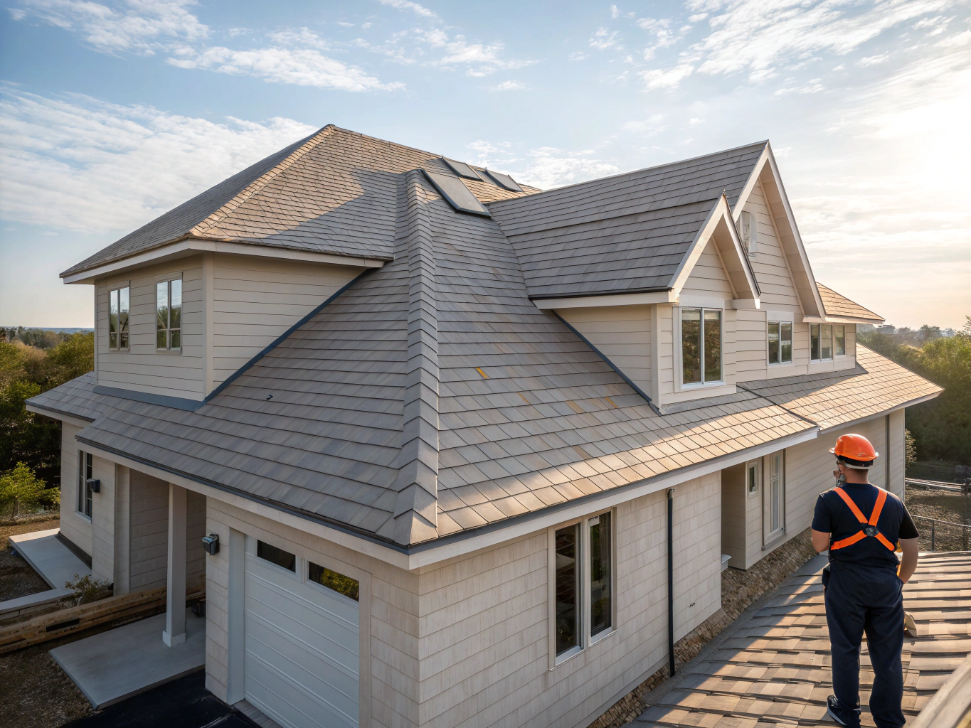 Luxury two-story home with dimensional shingles and clean rooflines