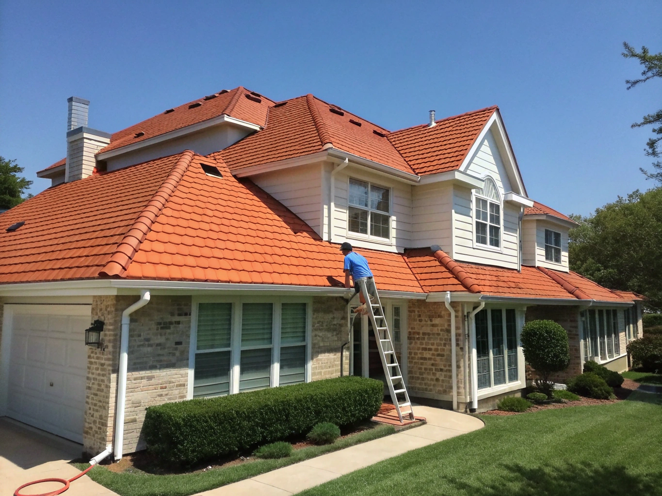 Townhome complex with clean, freshly installed asphalt shingle roofs