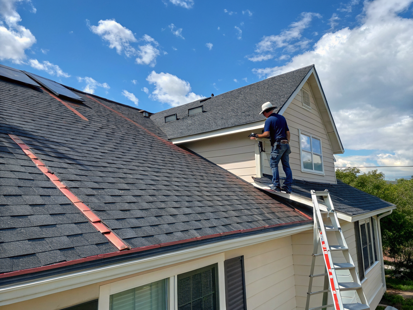 Suburban home converted from cedar shakes to designer asphalt shingles