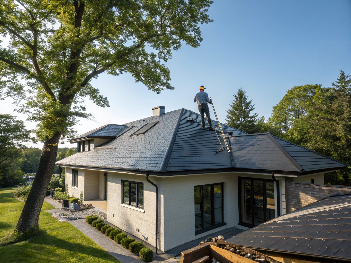 Architectural residential roof installation by Build Bridge LLC