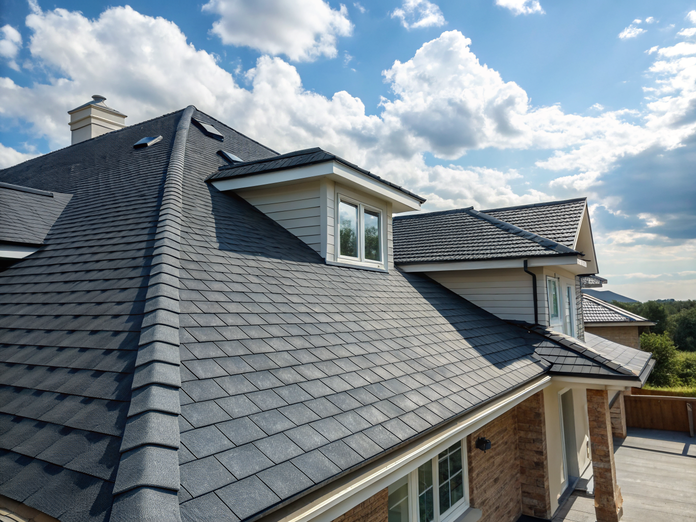 Crisp architectural shingle roof with clean ridges after replacement
